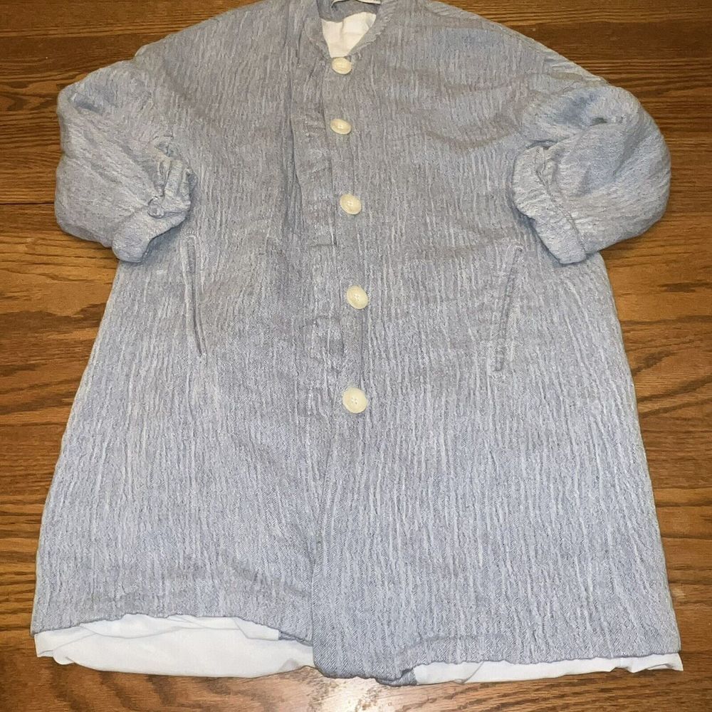 Zara Basic M Light Blue Linen Blend Lined 3/4 Sleeve Jacket